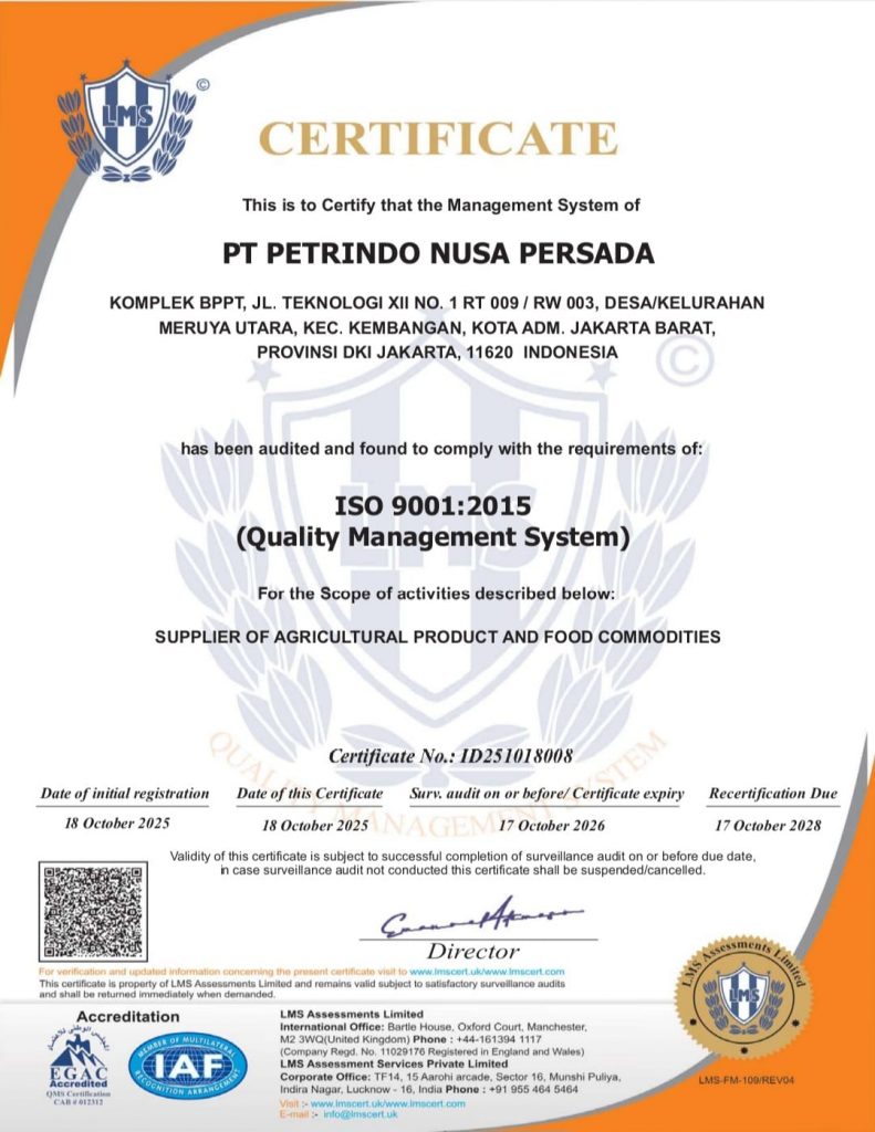 certificate pt petrindo nusa persada iso 9001-2015